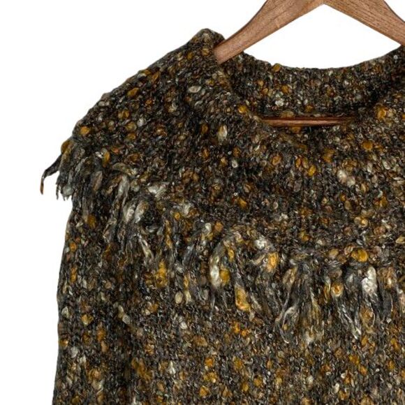 Lark Lane Womens Chunky Cowl Neck Sweater Size L Fringe‎ Earthy Forest Boho Fall - Picture 2 of 16